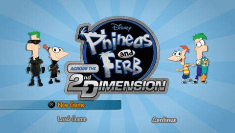 Phineas And Ferb: Across The 2nd Dimension title screen for PSP
